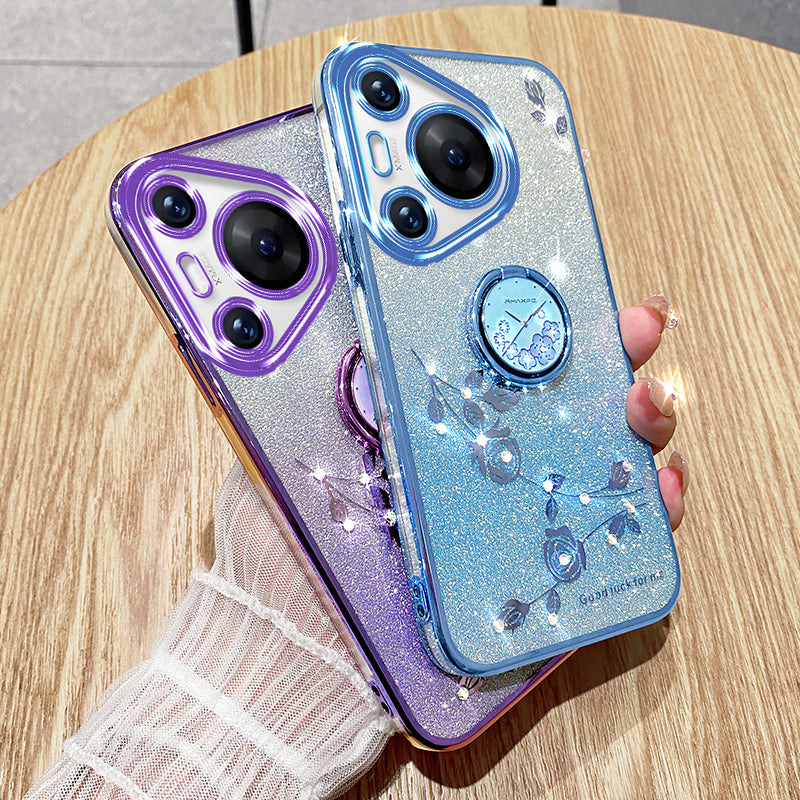 KADEM For Huawei Pura 70 Pro / Pura 70 Pro+ Kickstand Case Rhinestone Flower TPU Phone Shell KADEM For Huawei Pura 70 Pro / Pura 70 Pro+ Kickstand Case Rhinestone Flower TPU Phone Shell